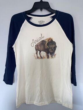 Ariat Navy Sleeve Cream Body Buffalo Graphic Raglan